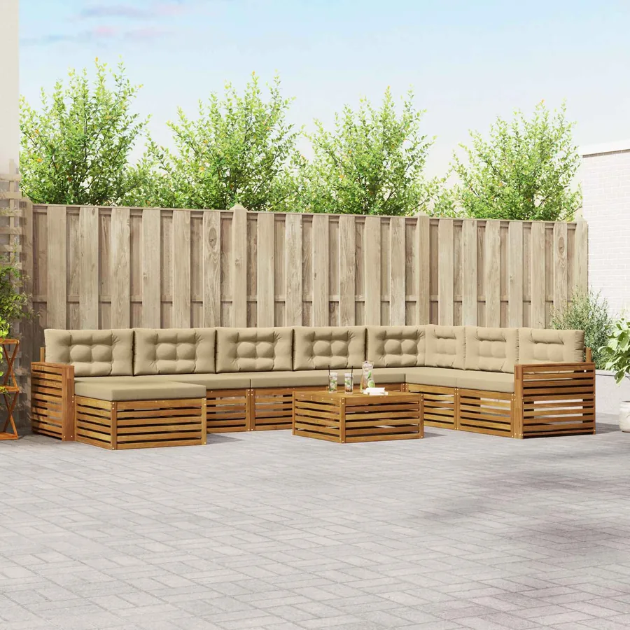 Ensemble de canapés d'extérieur 9 pcs Naturel et Beige
