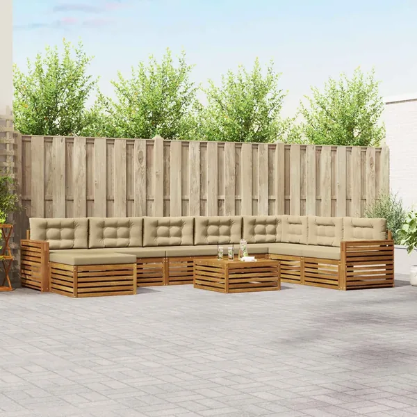 Ensemble de canapés d'extérieur 9 pcs Naturel et Beige