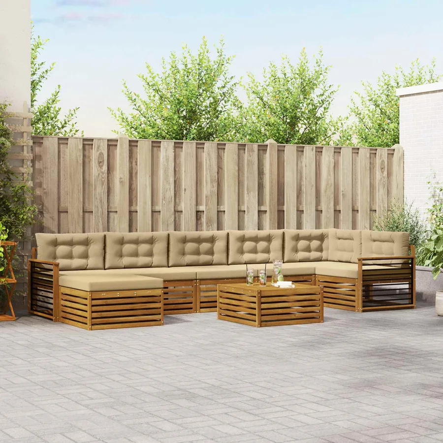 Ensemble de canapés d'extérieur 8 pcs Naturel et Beige