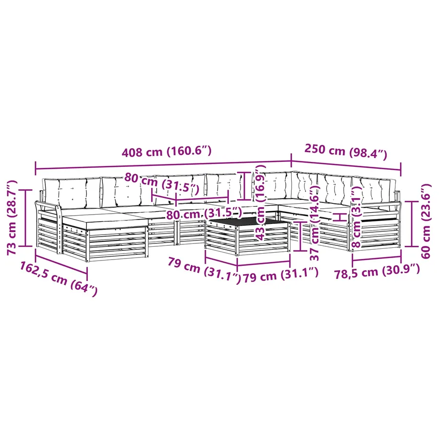 Ensemble de canapés d'extérieur 9 pcs Naturel et Beige - 11
