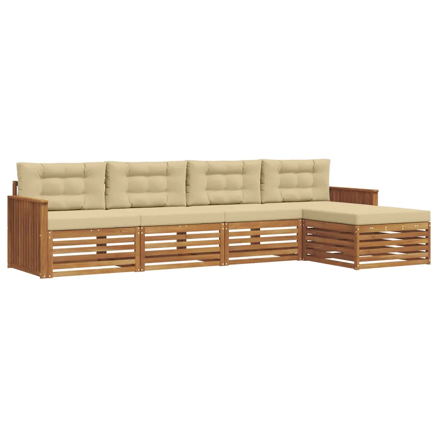 Ensemble de canapés d'extérieur 5 pcs Naturel et Beige - 2
