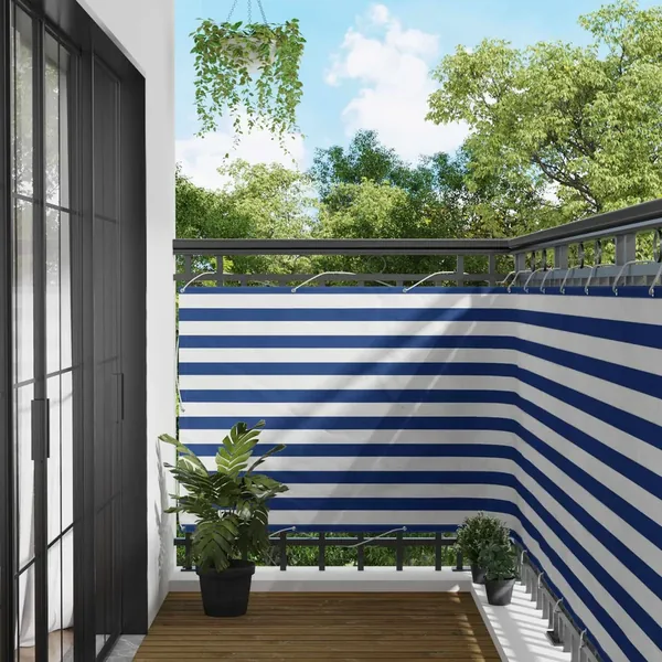 Écran de balcon Bleu et Blanc 110 x 800 cm Tissu Oxford
