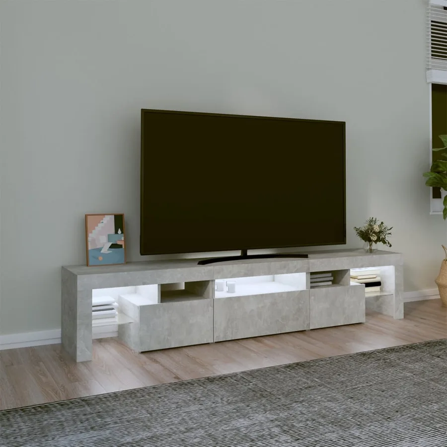 Meuble TV avec lumières LED Gris béton 200x36,5x40 cm - 3