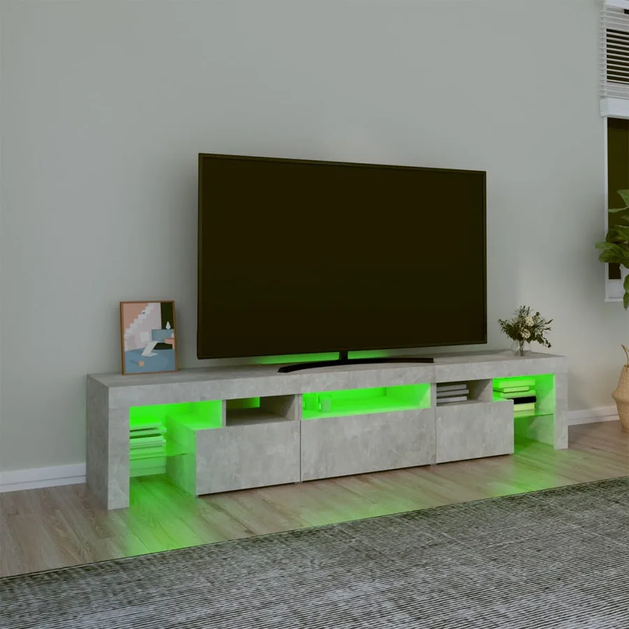 Meuble TV avec lumières LED Gris béton 200x36,5x40 cm - 4