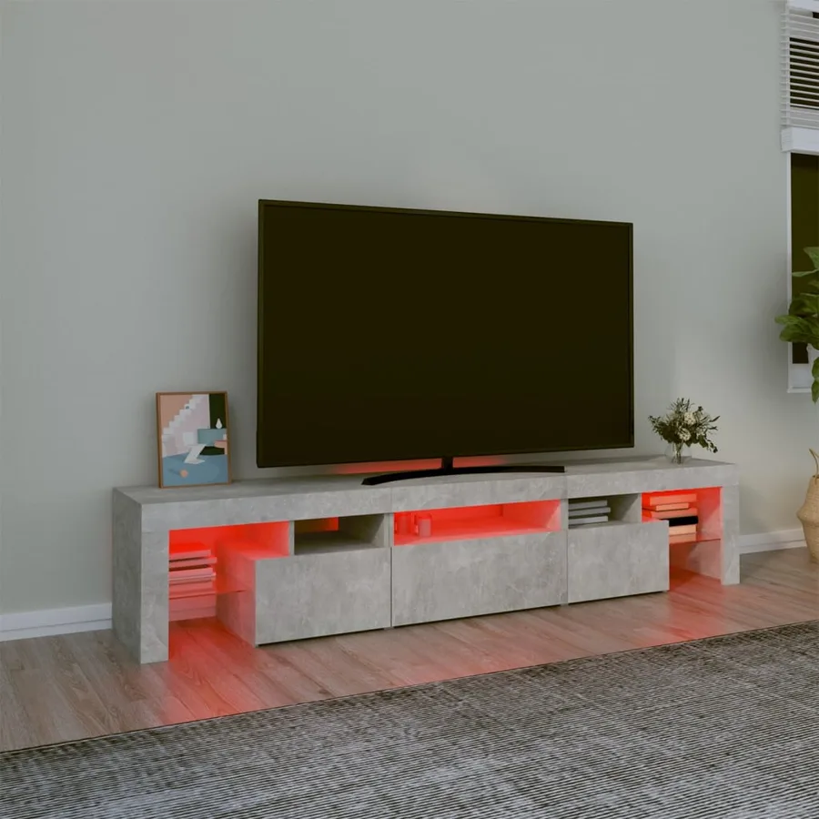 Meuble TV avec lumières LED Gris béton 200x36,5x40 cm - 5