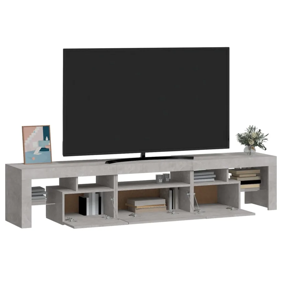 Meuble TV avec lumières LED Gris béton 200x36,5x40 cm - 6