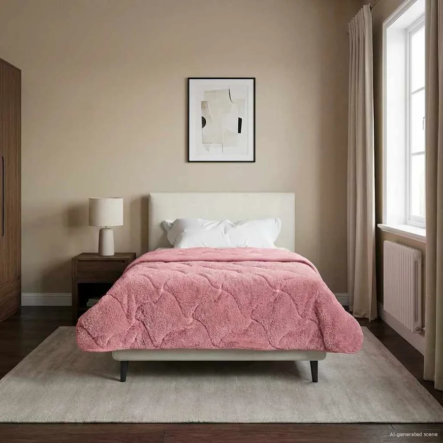 Duvet d'hiver Rose 135 x 200 cm Microfibre et polaire Teddy - 4