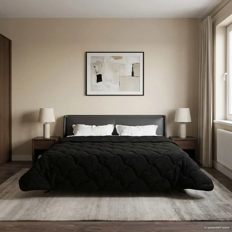 Duvet d'hiver Noir 220 x 260 cm Microfibre et polaire Teddy - 4