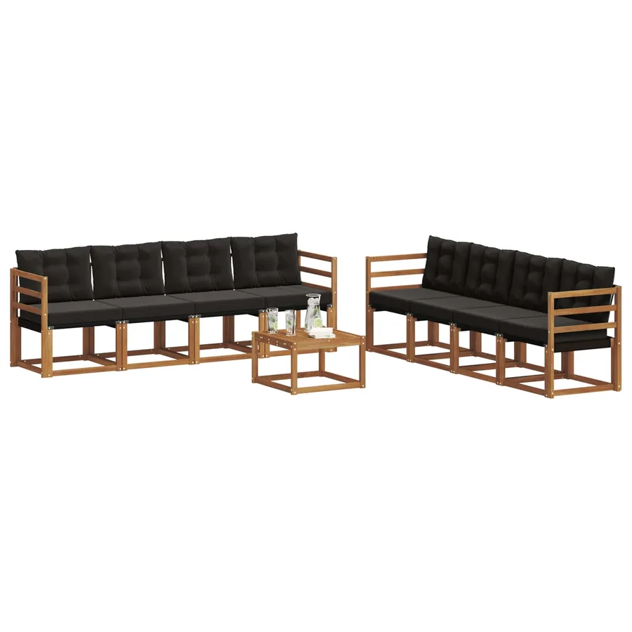 Ensemble de canapés d'extérieur 9 pcs Naturel et Noir - 3