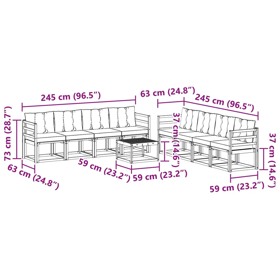Ensemble de canapés d'extérieur 9 pcs Naturel et Noir - 8