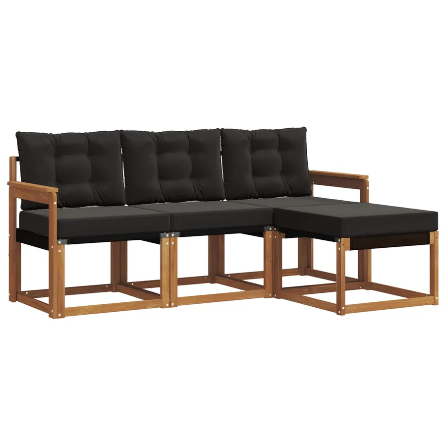 Ensemble de canapés d'extérieur 4 pcs Naturel et Noir - 2
