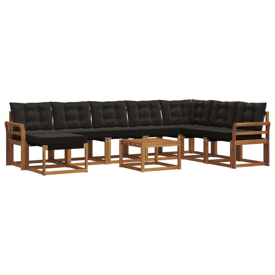 Ensemble de canapés d'extérieur 9 pcs Naturel et Noir - 2