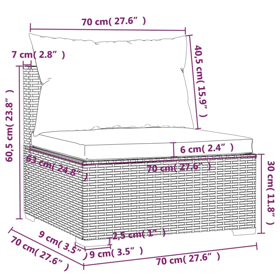 Salon de jardin 10 pcs avec coussins Gris Résine tressée - 10