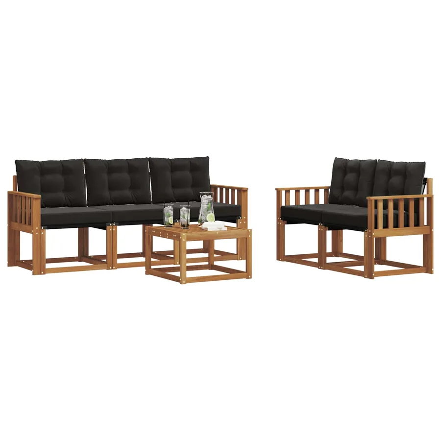 Ensemble de canapés d'extérieur 6 pcs Naturel et Noir - 3