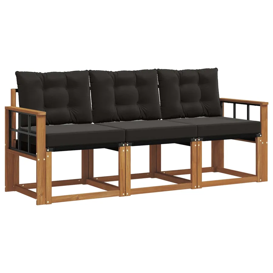 Ensemble de canapés d'extérieur 3 pcs Naturel et Noir - 2