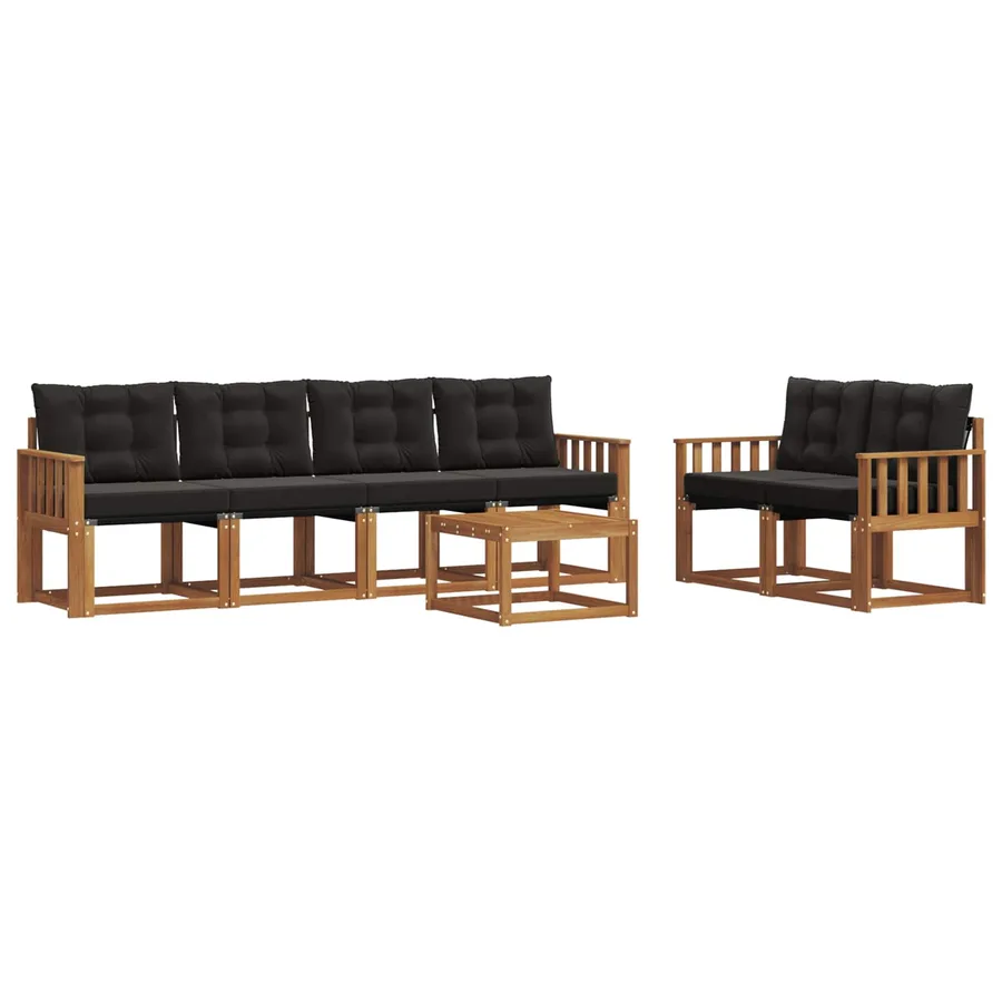Ensemble de canapés d'extérieur 7 pcs Naturel et Noir - 2