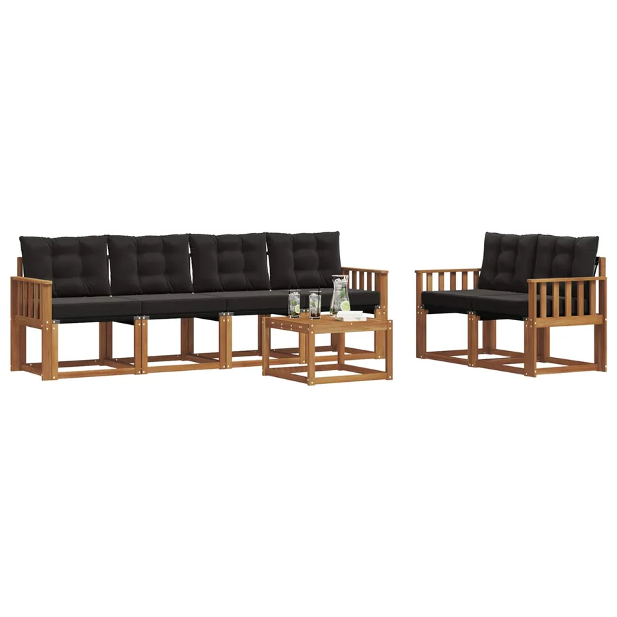 Ensemble de canapés d'extérieur 7 pcs Naturel et Noir - 3