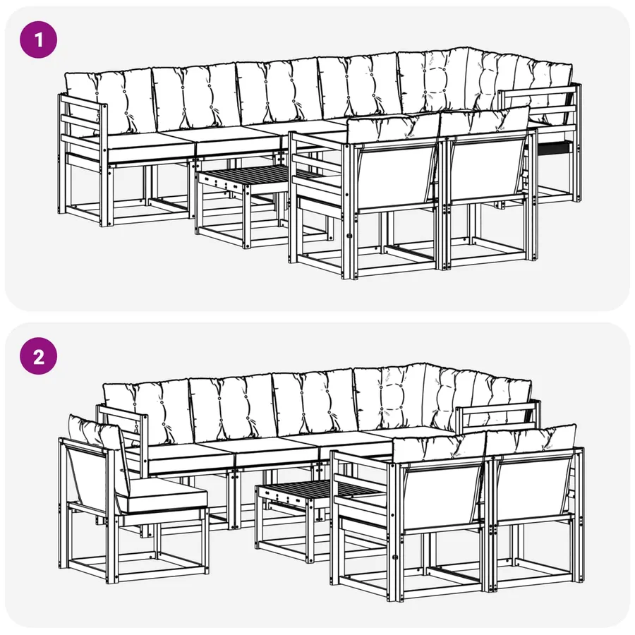 Ensemble de canapés d'extérieur 9 pcs Naturel et Noir - 10