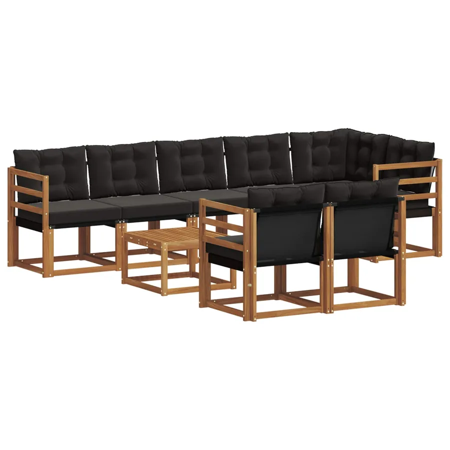Ensemble de canapés d'extérieur 9 pcs Naturel et Noir - 2