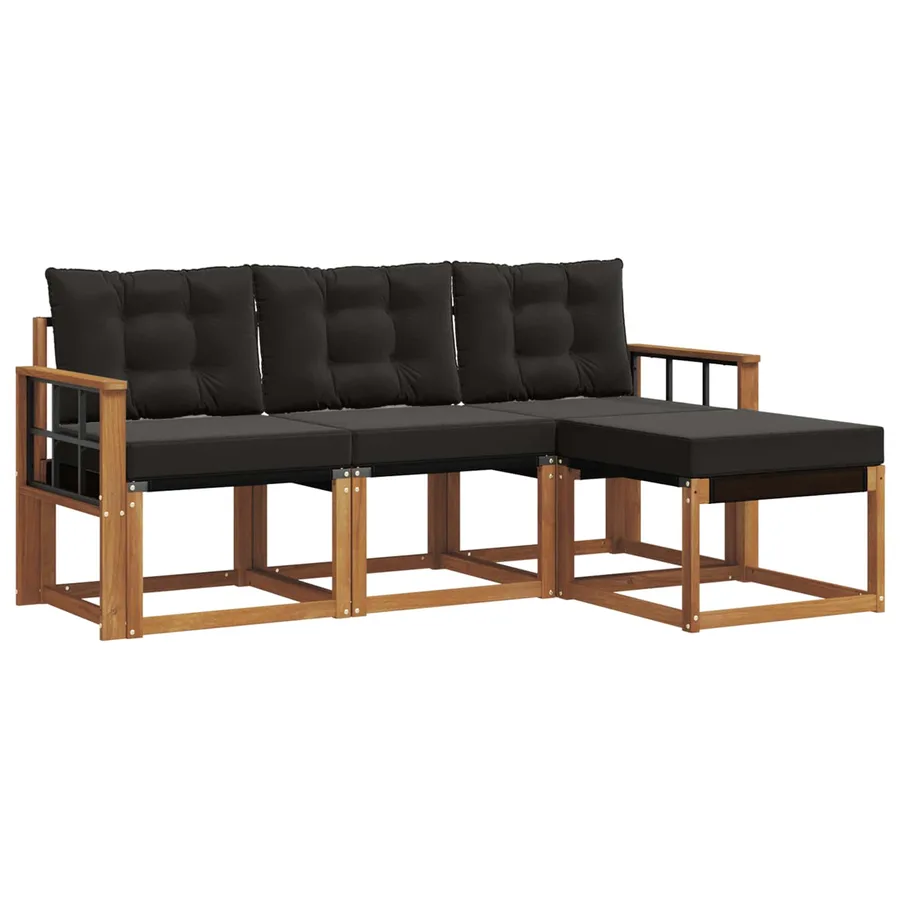 Ensemble de canapés d'extérieur 4 pcs Naturel et Noir - 2