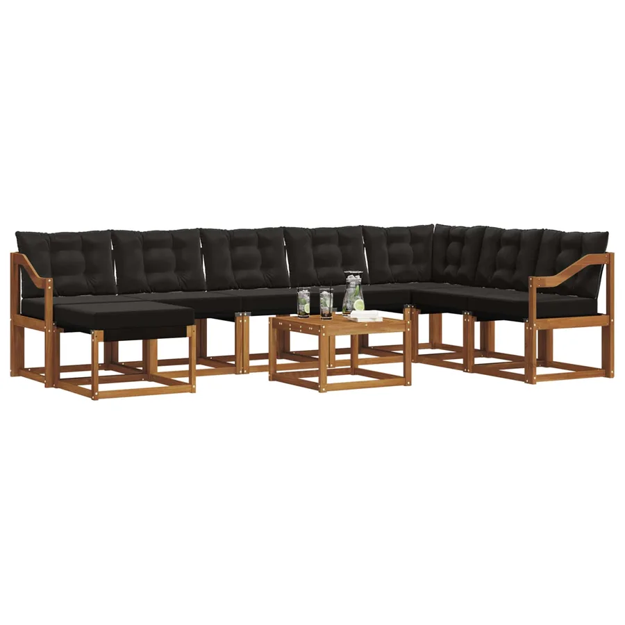 Ensemble de canapés d'extérieur 9 pcs Naturel et Noir - 3
