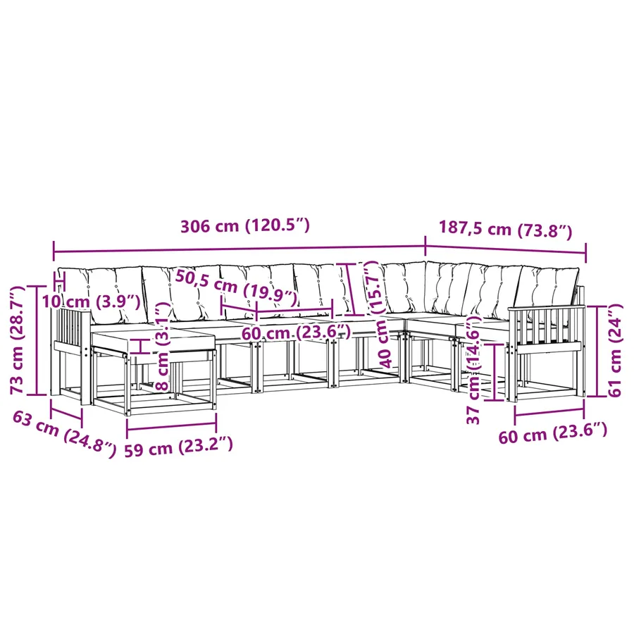 Ensemble de canapés d'extérieur 8 pcs Naturel et Noir - 8