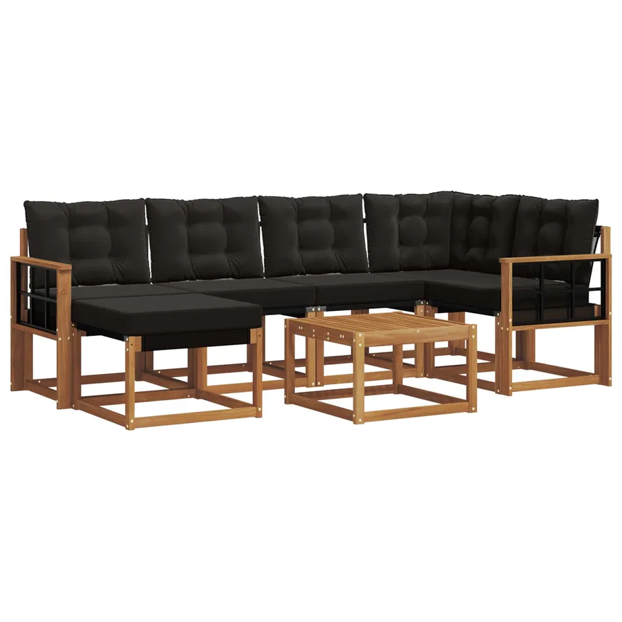 Ensemble de canapés d'extérieur 7 pcs Naturel et Noir - 2