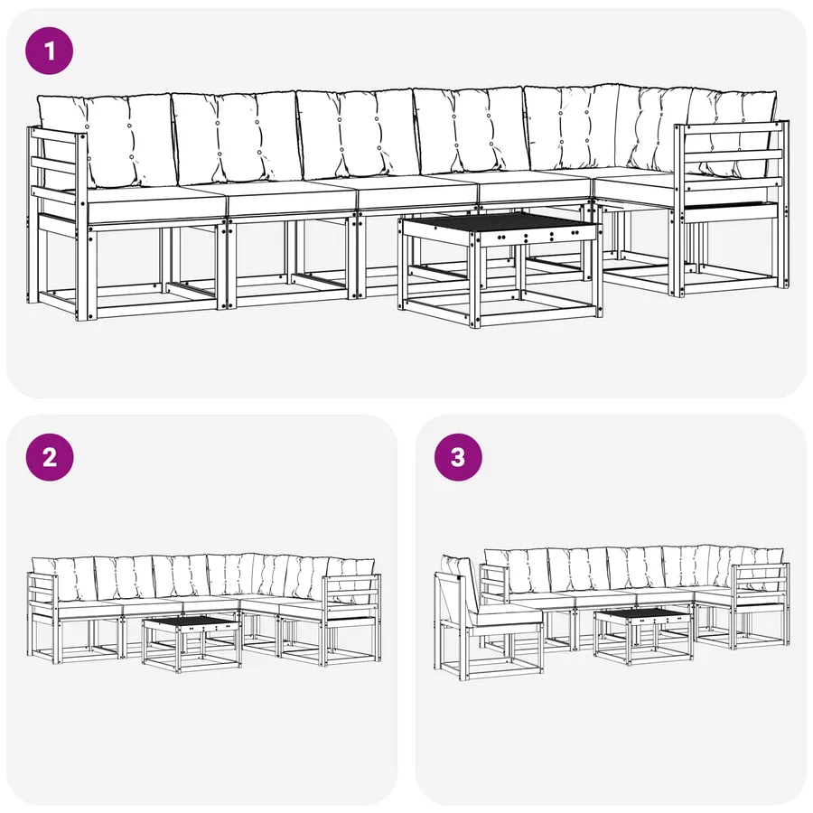 Ensemble de canapés d'extérieur 7 pcs Naturel et Noir - 8