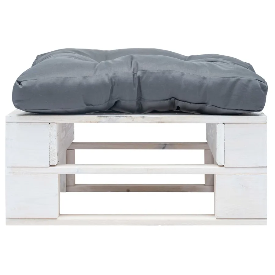 Repose-pied palette de jardin avec coussin gris Blanc Bois - 2