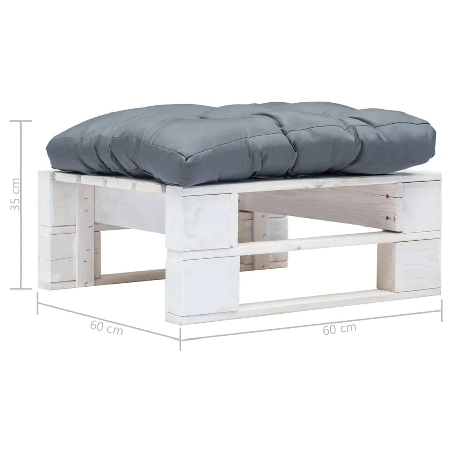 Repose-pied palette de jardin avec coussin gris Blanc Bois - 3
