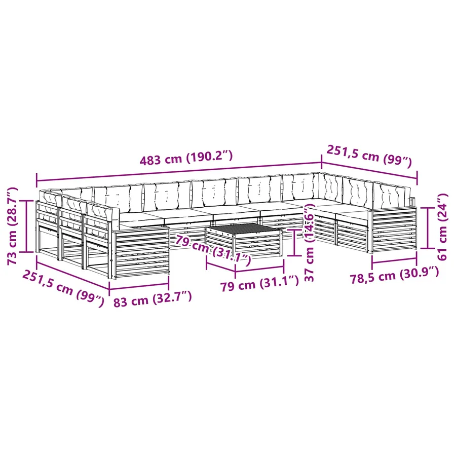 Ensembles de canapés avec coussin 11 pcs Naturel et Crème - 10