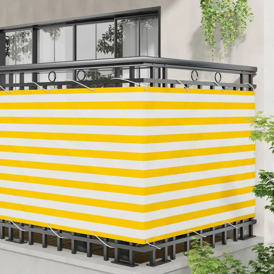 Écran de balcon Jaune et blanc 110 x 600 cm Tissu Oxford - 3