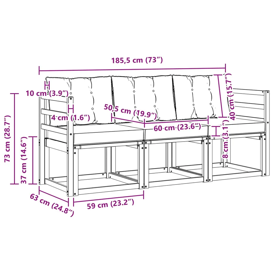 Ensemble de canapés d'extérieur 3 pcs Naturel et Beige - 6