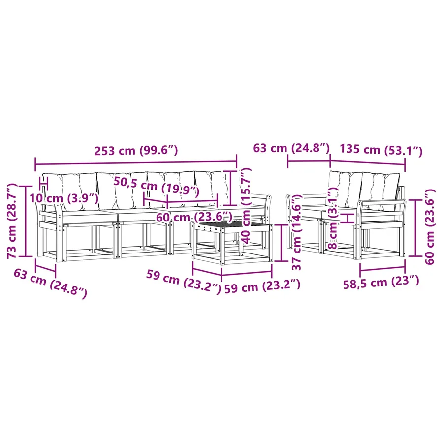 Ensemble de canapés d'extérieur 7 pcs Naturel et Beige - 9