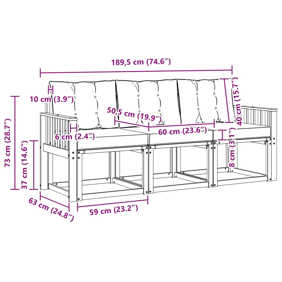 Ensemble de canapés d'extérieur 3 pcs Naturel et Beige - 6