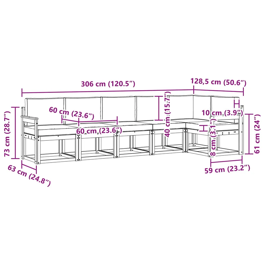 Ensemble de canapés d'extérieur 6 pcs Naturel et Crème - 8