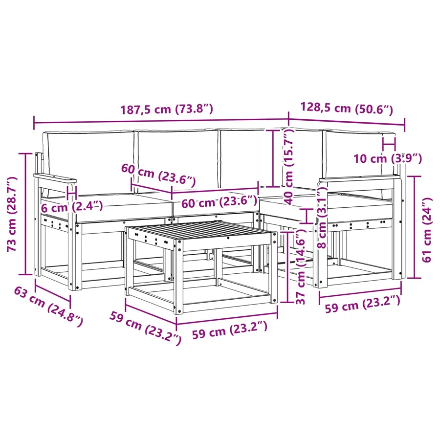 Ensemble de canapés d'extérieur 5 pcs Naturel et Crème - 8