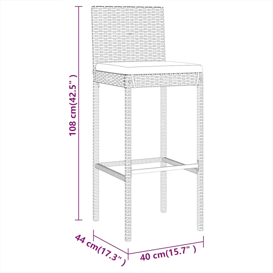 Ensemble de bar de jardin 9 pcs avec coussins noir poly rotin - 8