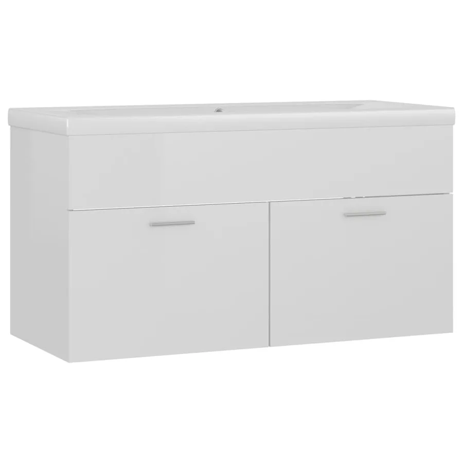 Armoire d'évier avec lavabo intégré Blanc brillant - 2