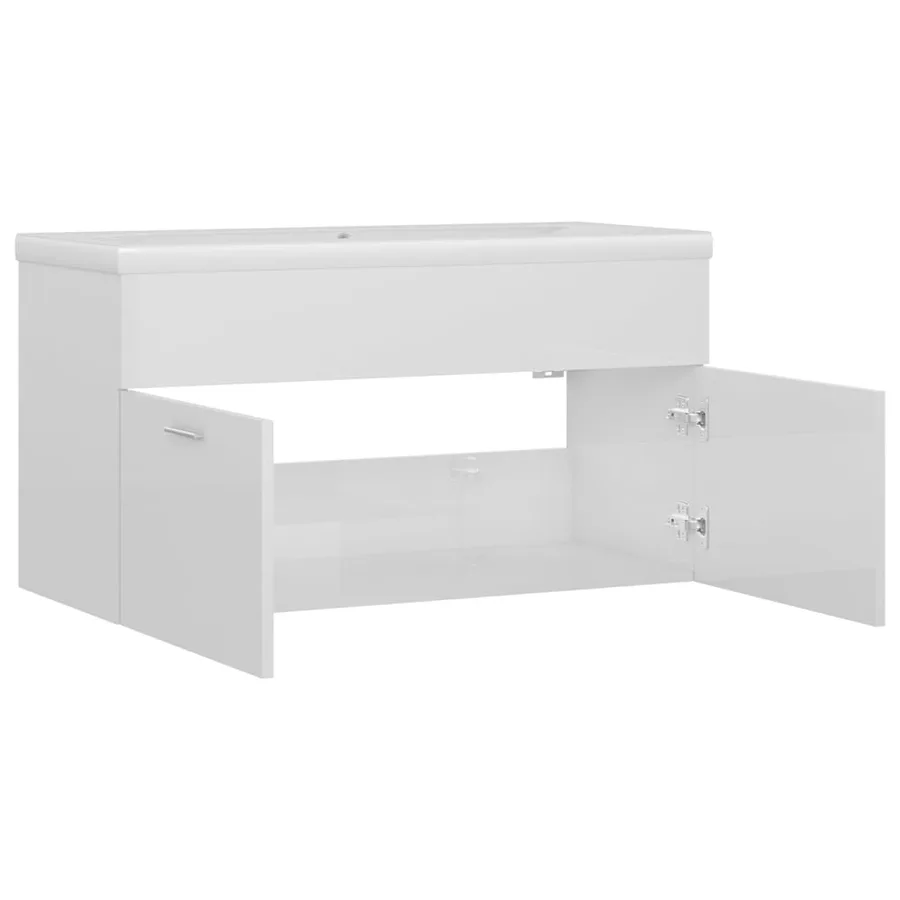 Armoire d'évier avec lavabo intégré Blanc brillant - 5