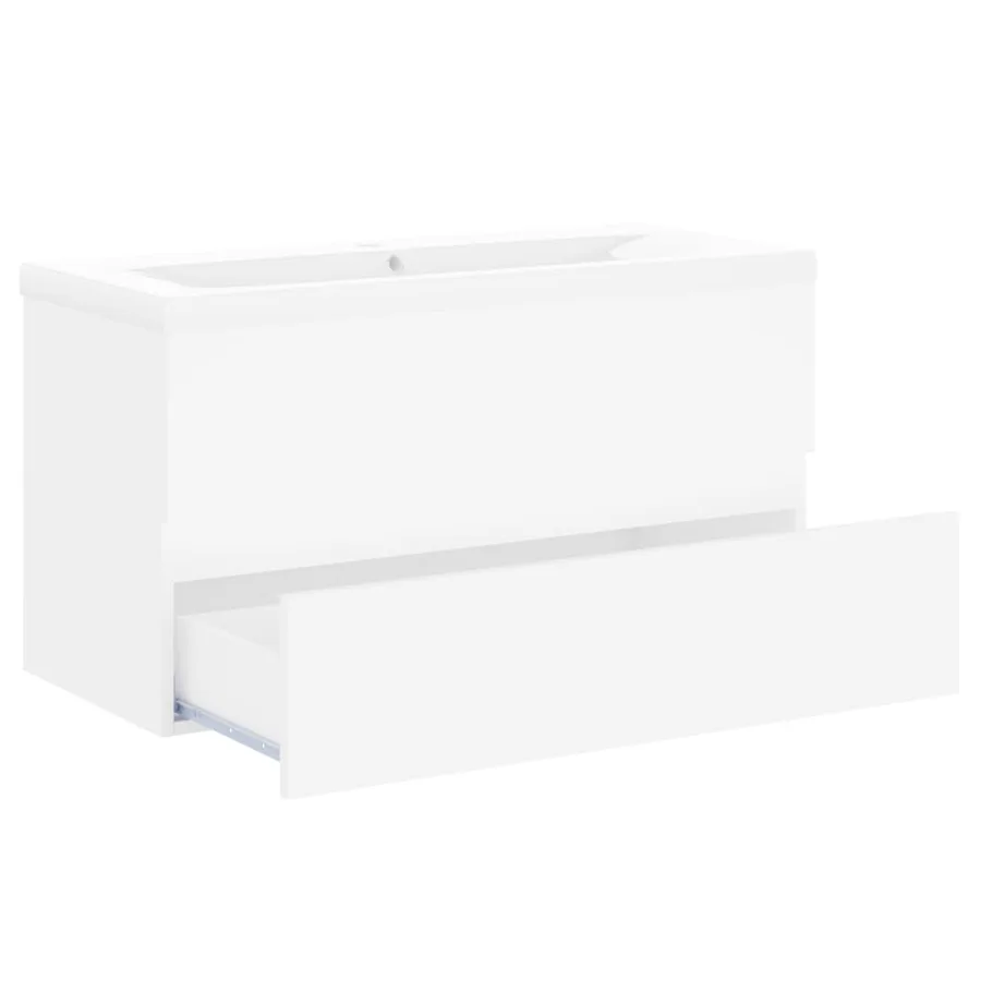 Armoire d'évier avec lavabo intégré Blanc Bois d'ingénierie - 4