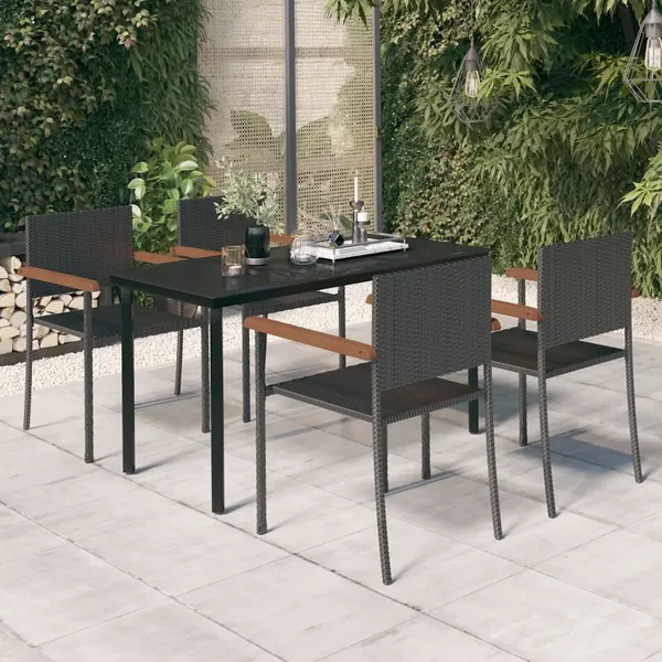 Ensemble à manger de jardin 5 pcs Noir