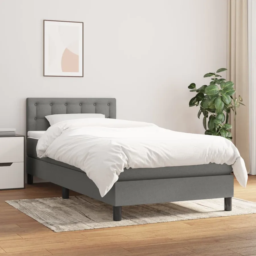 Sommier à lattes de lit avec matelas Gris foncé 90x200 cm Tissu