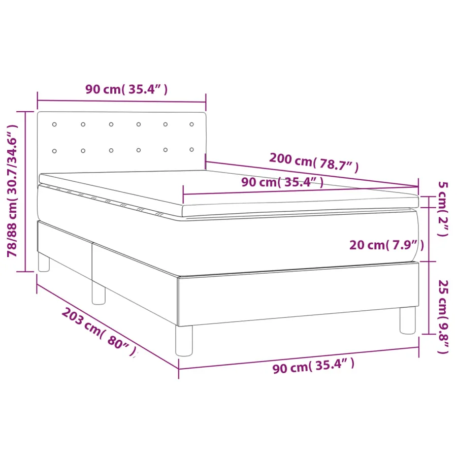 Sommier à lattes de lit avec matelas Gris foncé 90x200 cm Tissu - 7