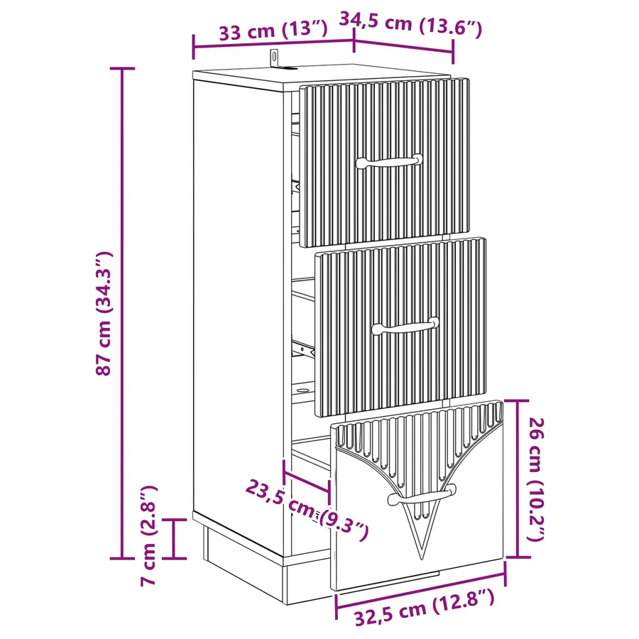 Armoire à tiroirs Blanc brillant 33 x 34,5 x 87 cm - 12