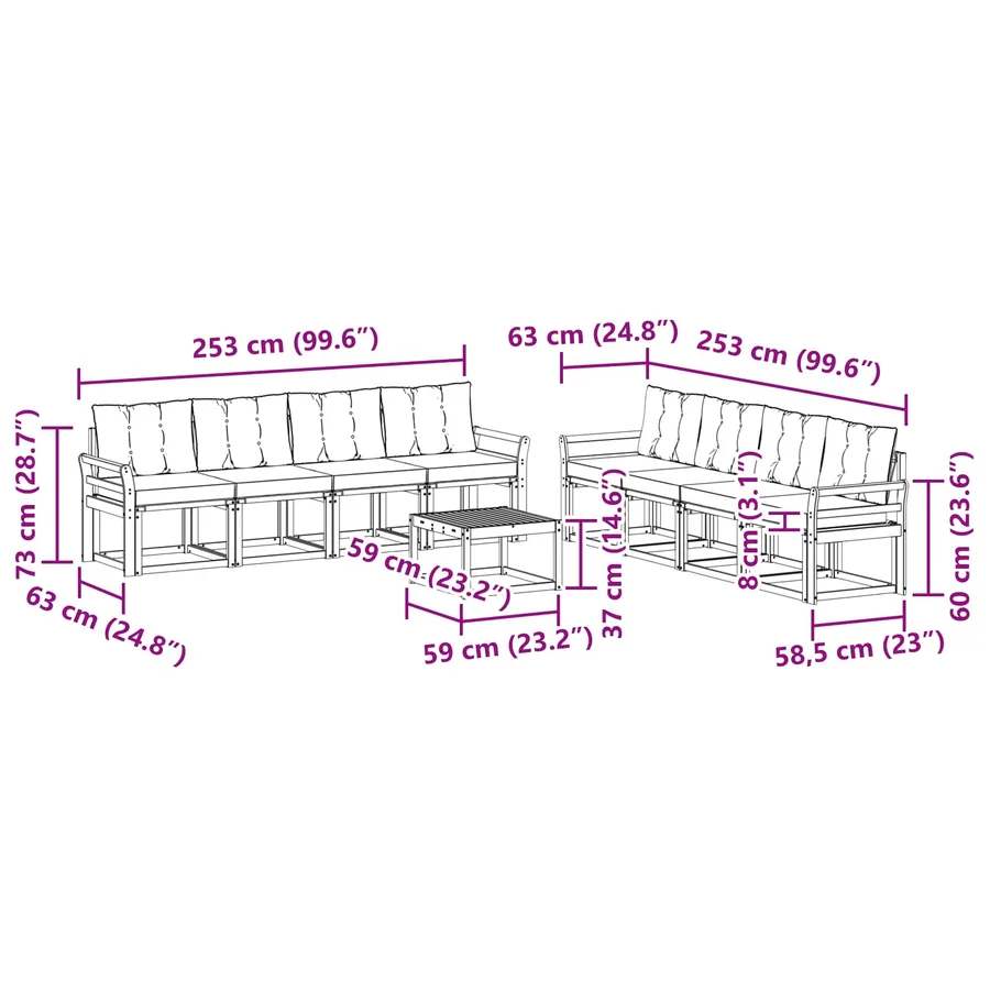 Ensemble de canapés d'extérieur 9 pcs Naturel et Beige - 9