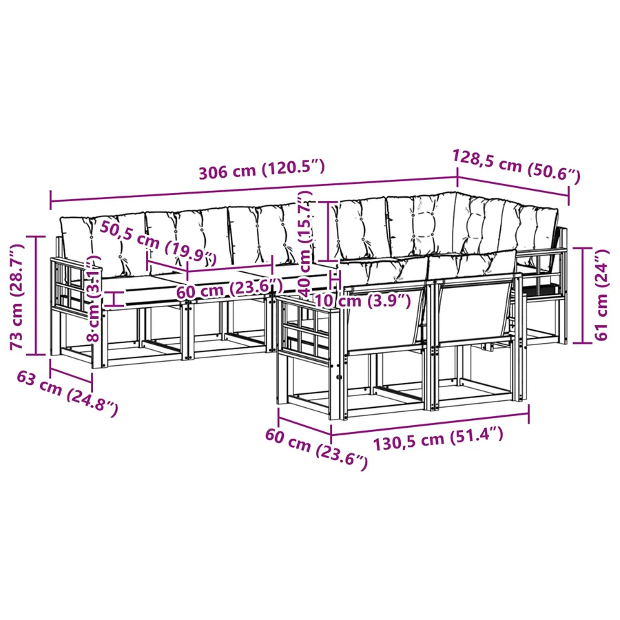 Ensemble de canapés d'extérieur 8 pcs Naturel et Beige - 9