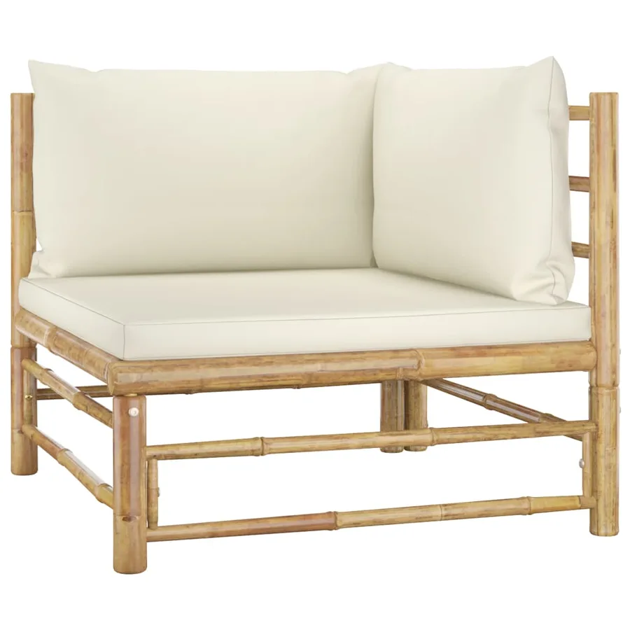 Salon de jardin 6 pcs avec coussins blanc crème bambou - 3