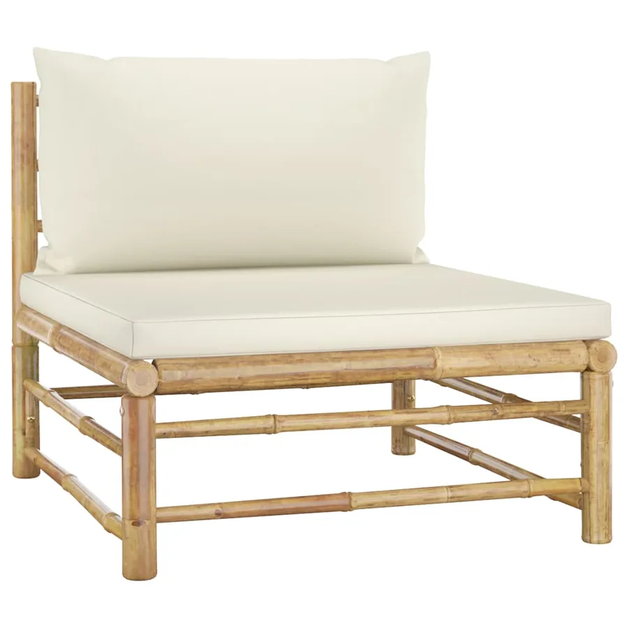 Salon de jardin 6 pcs avec coussins blanc crème bambou - 5