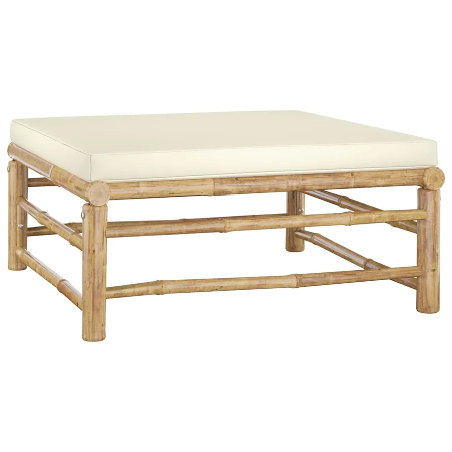 Salon de jardin 6 pcs avec coussins blanc crème bambou - 9